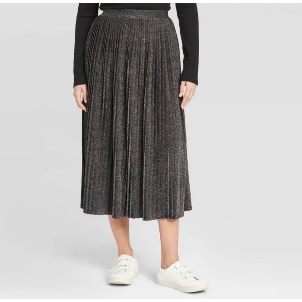 A New Day Pleated Midi Skirt Women S Black Metallic